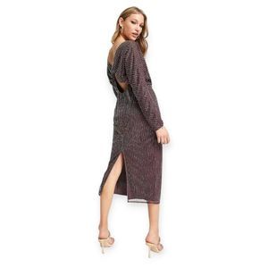 ASOS Design Gold Linear Embellished Batwing Midi Dress Mauve Plus Size 16 NWT